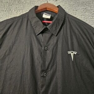 Tesla Shirt Mens Large Black Button Up Long‎ Sleeve Uniform Employee Work Logo